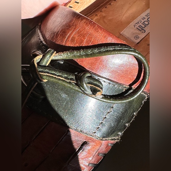 Lorenzo Banf Brown Black & Green Leather Loafers Hand made. Visible Stitching S8 - Picture 9 of 9